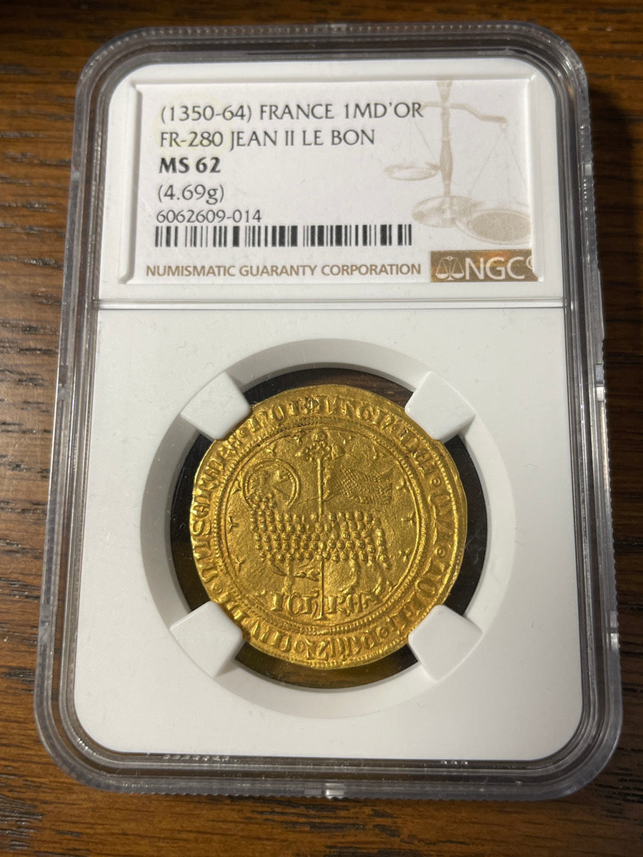 フランス 1350-64 ジャン2世 ムートンドール 金貨 黄金の羊 PCGS MS62