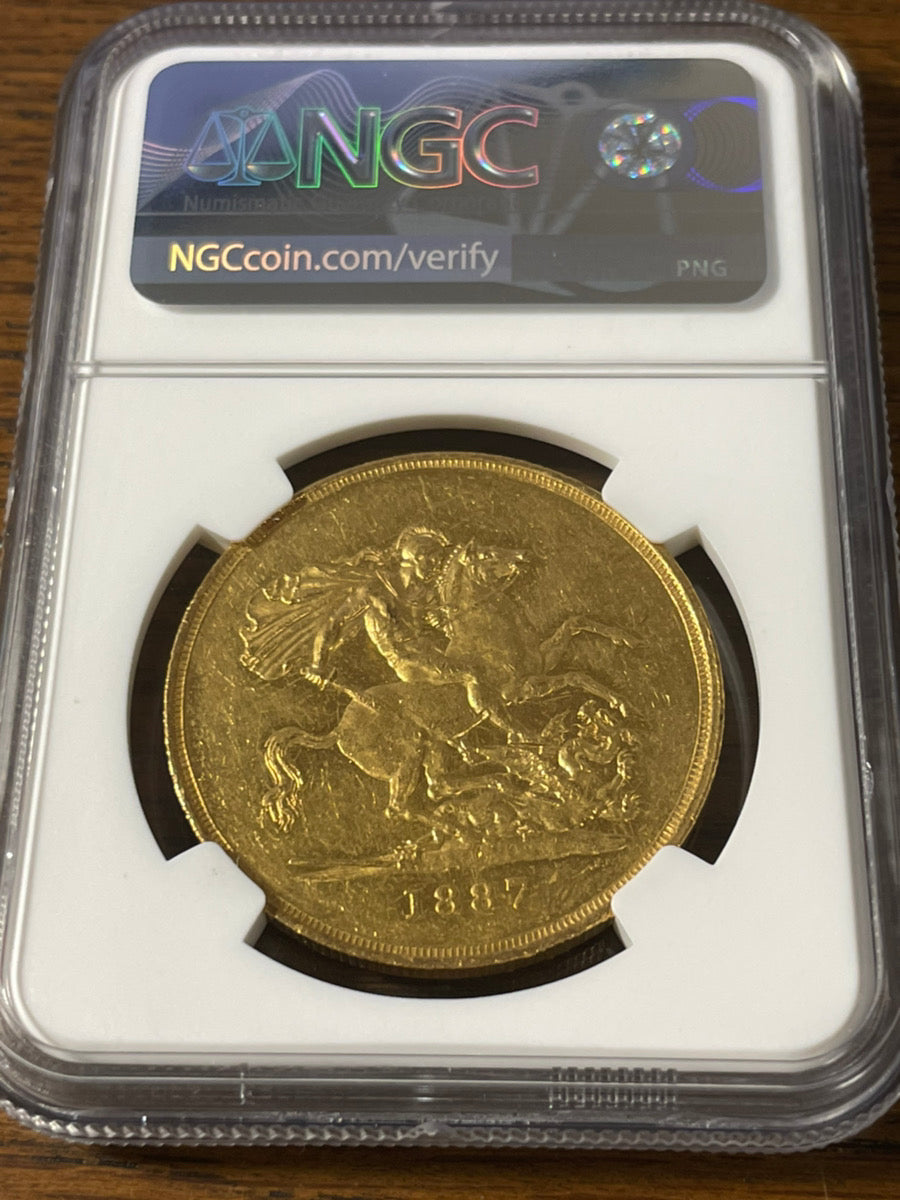 1887年 イギリス ヴィクトリア女王 5ポンド金貨 NGC AU58PL – LegacyCoin