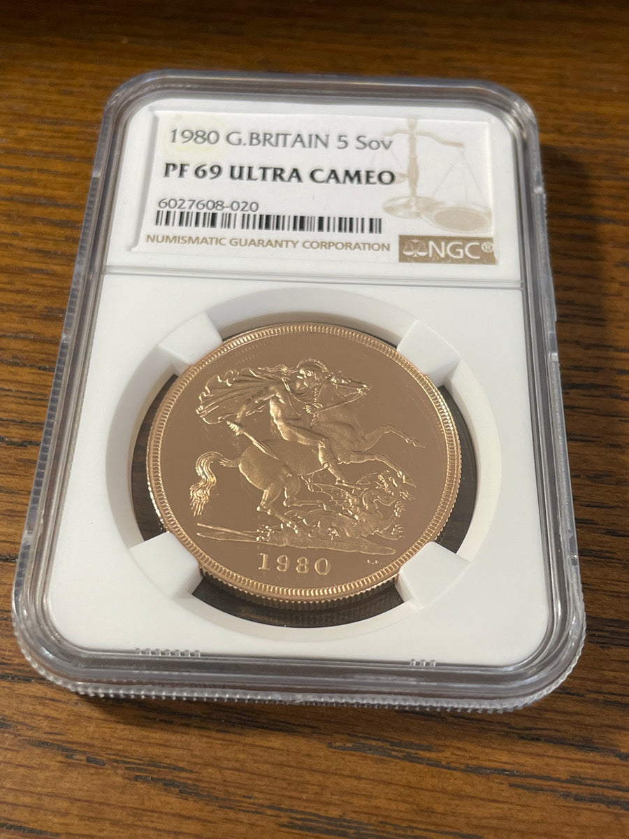 1980年 イギリス エリザベス女王 ５ソブリン金貨 NGC PF69 UC – LegacyCoin