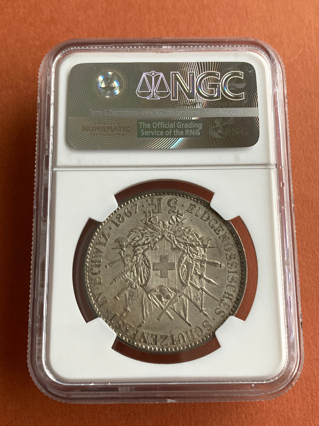 1867年 スイス 5フラン 射撃祭 シュビーツ 銀貨 NGC MS64 – LegacyCoin