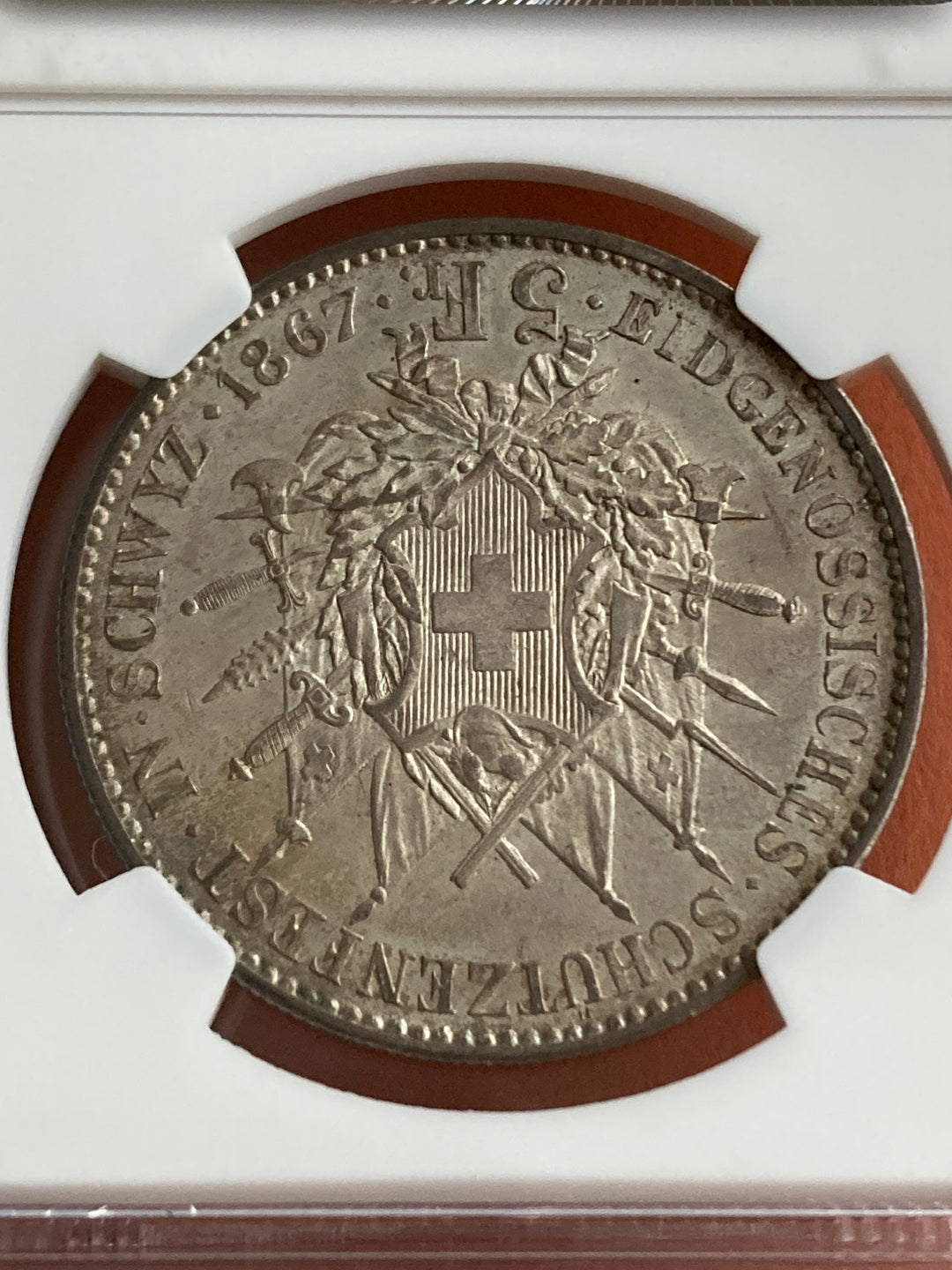 1867年 スイス 5フラン 射撃祭 シュビーツ 銀貨 NGC MS64 – LegacyCoin