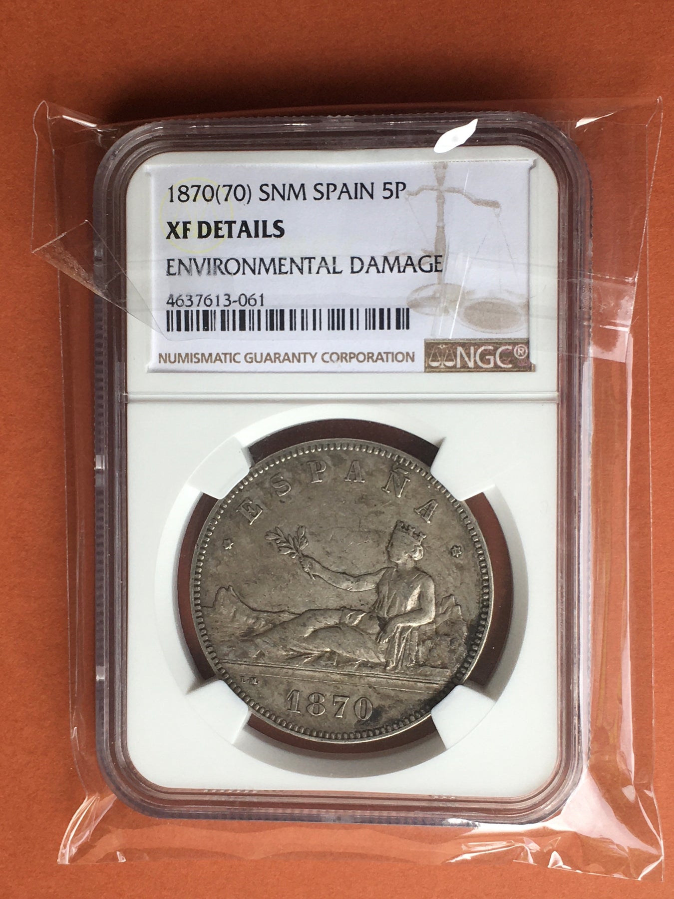 1870年 スペイン 5ペセタ銀貨-