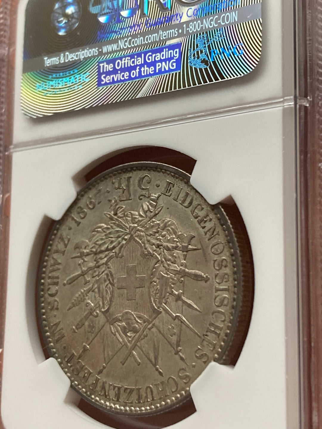 1867年 スイス 5フラン 射撃祭 シュビーツ 銀貨 NGC MS64 – LegacyCoin