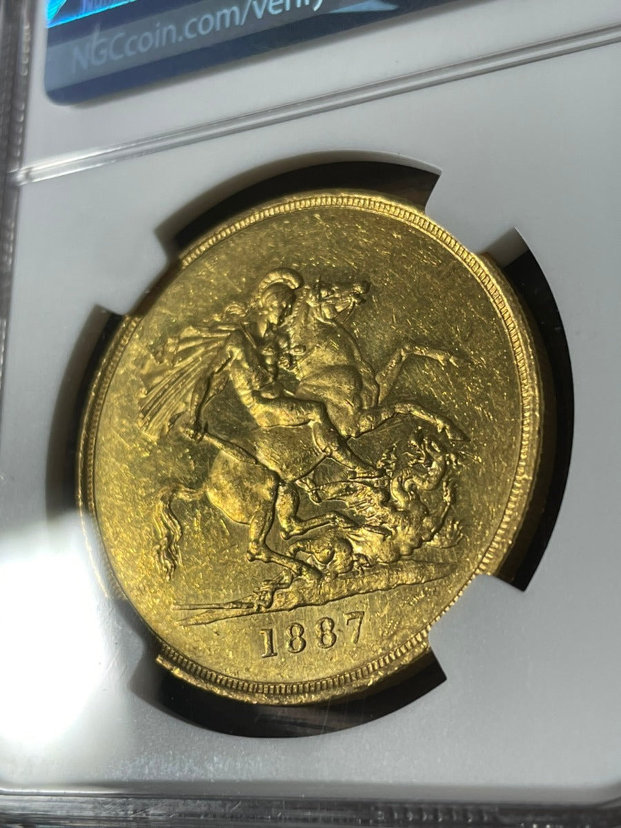 1887年 イギリス ヴィクトリア女王 5ポンド金貨 NGC AU58PL – LegacyCoin